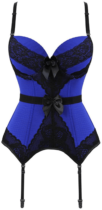 Women'S Victorian Lace Mesh Push up Bustier Corset Top Garter plus Size Lingerie Sets Apparel & Accessories > Clothing > Underwear & Socks > Lingerie Zhitunemi Blue Medium 