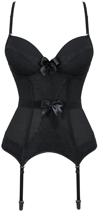 Women'S Victorian Lace Mesh Push up Bustier Corset Top Garter plus Size Lingerie Sets Apparel & Accessories > Clothing > Underwear & Socks > Lingerie Zhitunemi Black XX-Large 