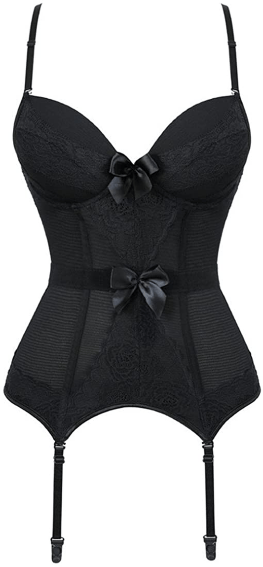 Women'S Victorian Lace Mesh Push up Bustier Corset Top Garter plus Size Lingerie Sets Apparel & Accessories > Clothing > Underwear & Socks > Lingerie Zhitunemi Black XX-Large 