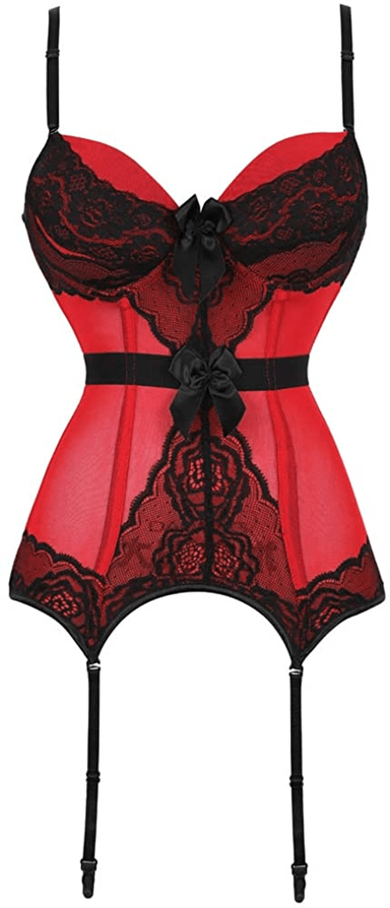 Women'S Victorian Lace Mesh Push up Bustier Corset Top Garter plus Size Lingerie Sets Apparel & Accessories > Clothing > Underwear & Socks > Lingerie Zhitunemi Red 5X-Large 