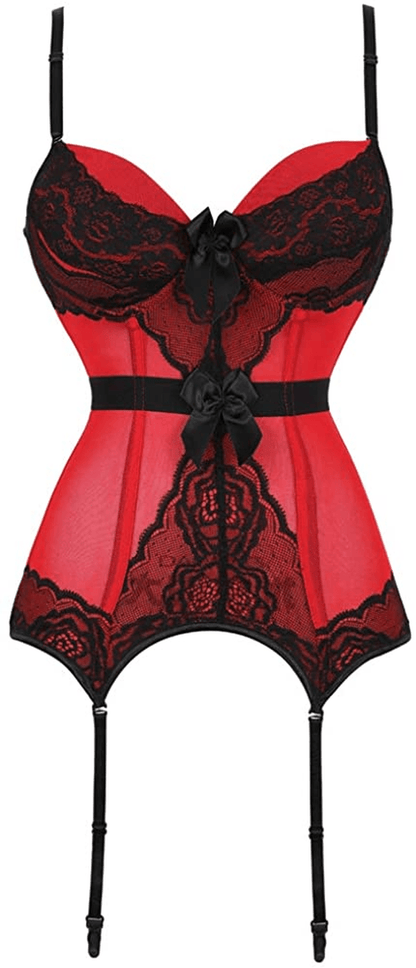 Women'S Victorian Lace Mesh Push up Bustier Corset Top Garter plus Size Lingerie Sets Apparel & Accessories > Clothing > Underwear & Socks > Lingerie Zhitunemi Red 5X-Large 