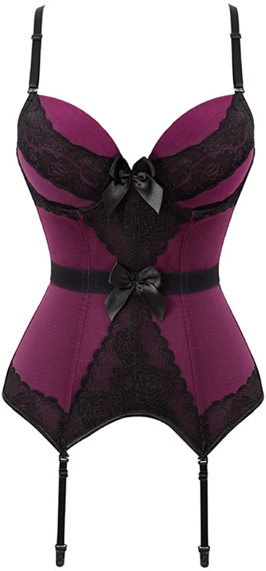 Women'S Victorian Lace Mesh Push up Bustier Corset Top Garter plus Size Lingerie Sets Apparel & Accessories > Clothing > Underwear & Socks > Lingerie Zhitunemi Purple XX-Large 