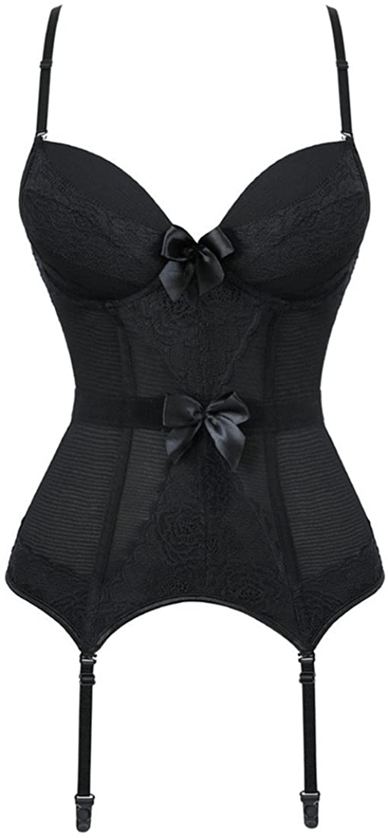 Women'S Victorian Lace Mesh Push up Bustier Corset Top Garter plus Size Lingerie Sets Apparel & Accessories > Clothing > Underwear & Socks > Lingerie Zhitunemi Black XX-Large 