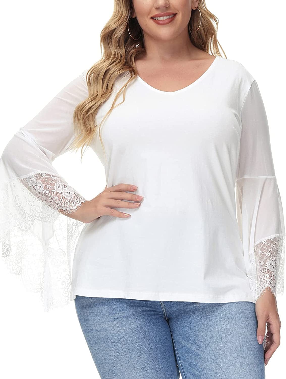 Women'S Vintage Gothic Lace Flare Sleeves T Shirt Tops Victorian Blouse White-mesh Sleeve / 20 Plus