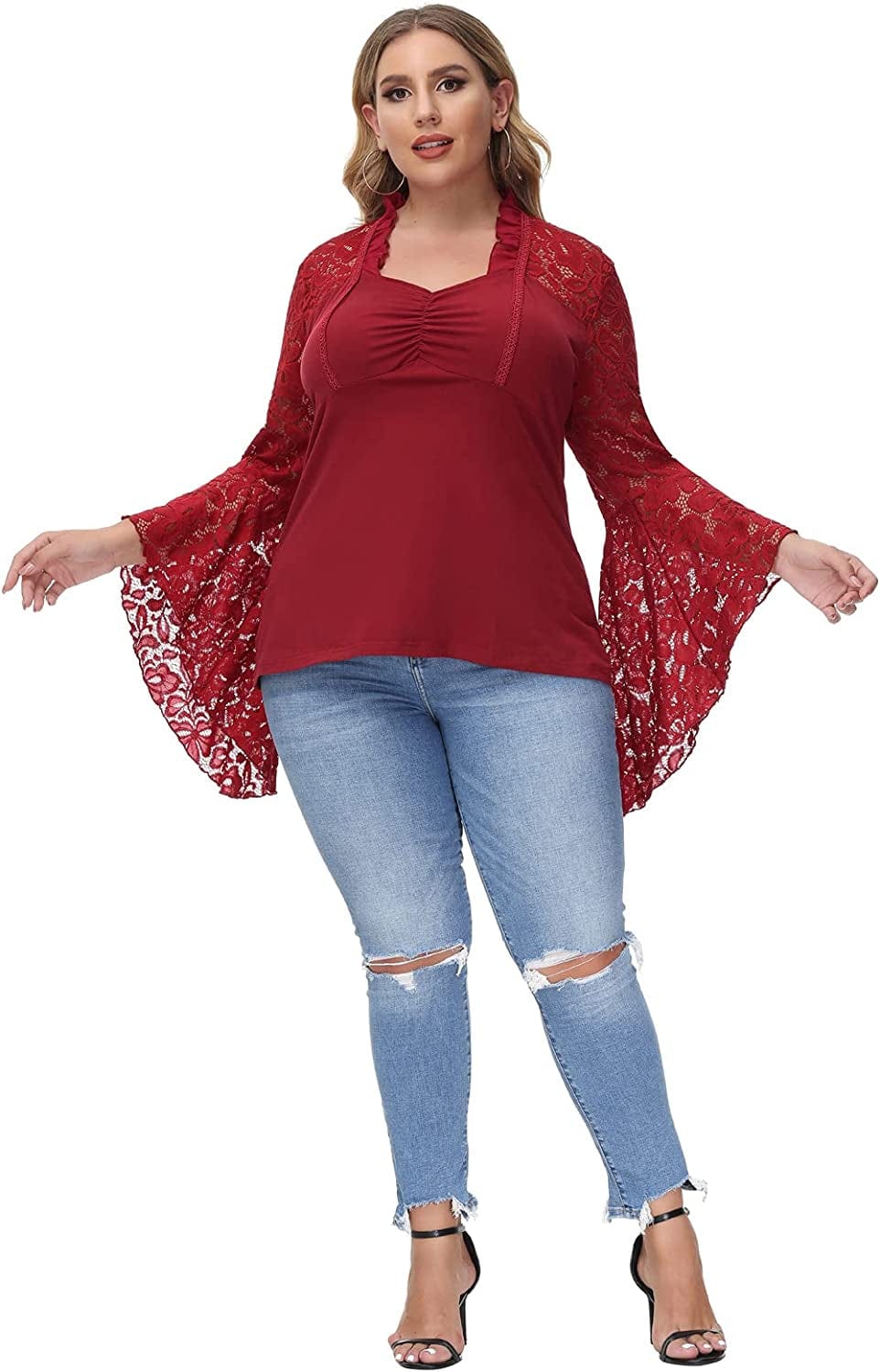 Women'S Vintage Gothic Lace Flare Sleeves T Shirt Tops Victorian Blouse