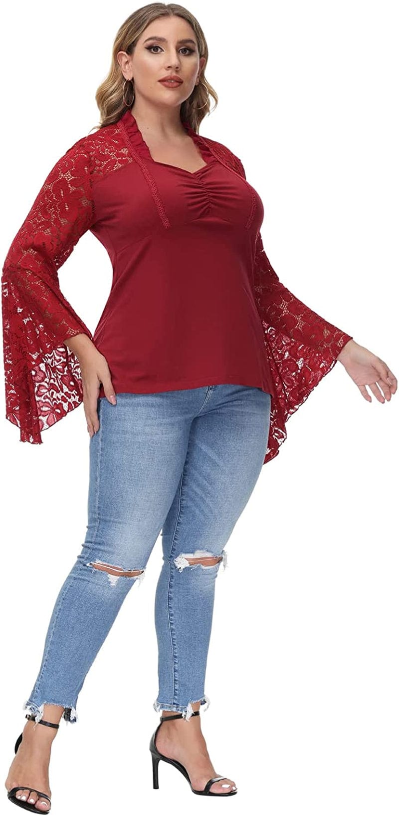 Women'S Vintage Gothic Lace Flare Sleeves T Shirt Tops Victorian Blouse