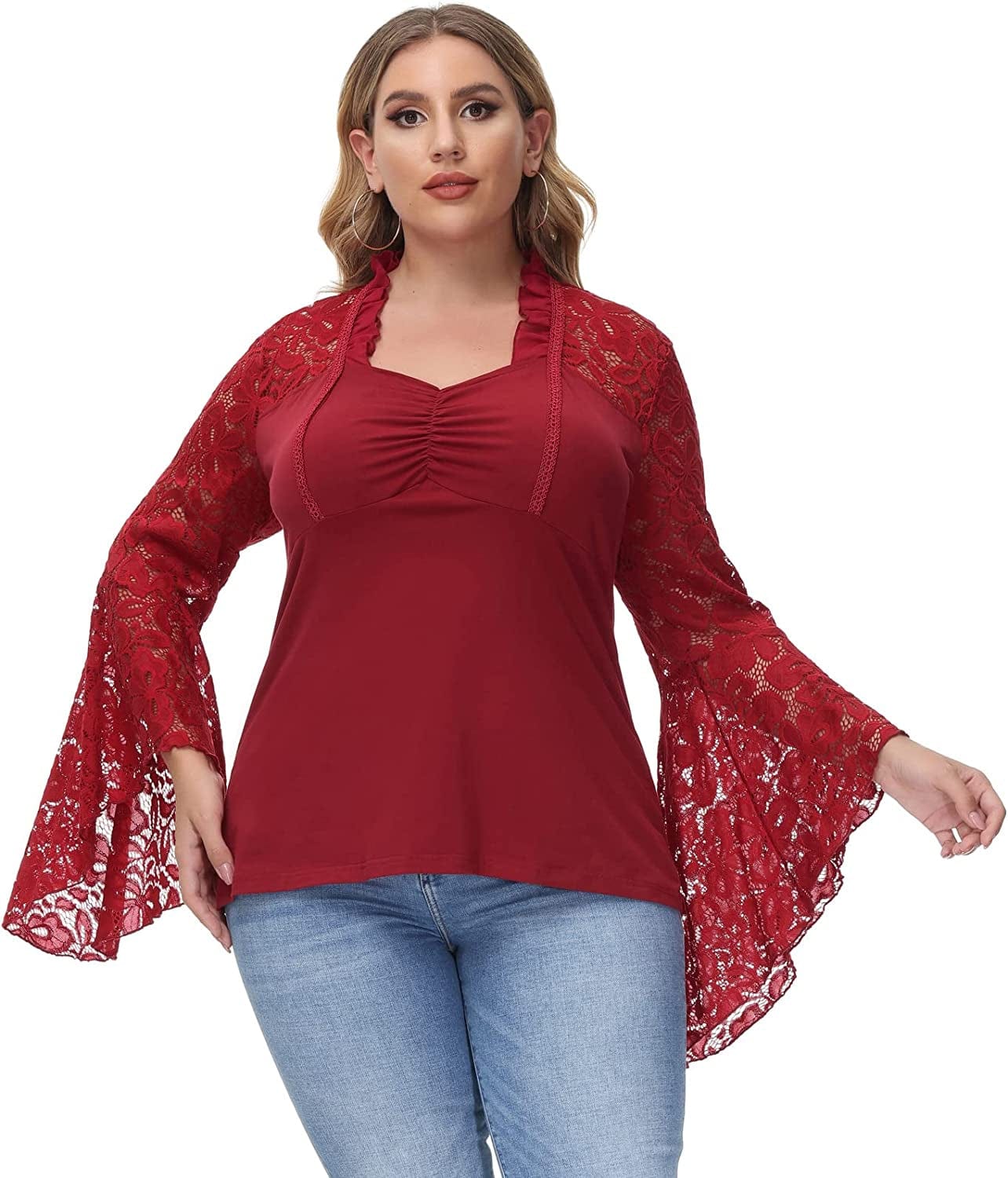 Women'S Vintage Gothic Lace Flare Sleeves T Shirt Tops Victorian Blouse