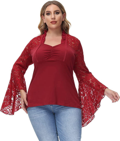 Women'S Vintage Gothic Lace Flare Sleeves T Shirt Tops Victorian Blouse