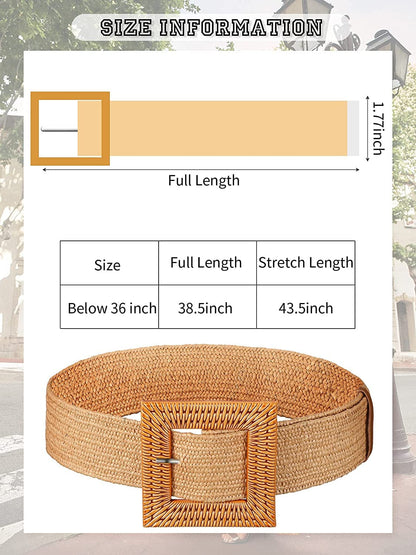 Women'S Waist Belt Imitate Straw Woven Skinny Dress Belt Elastic Stretch Waist Band with Square Buckle for Women Girls Summer Beach Apparel & Accessories > Clothing Accessories > Belts Geyoga   