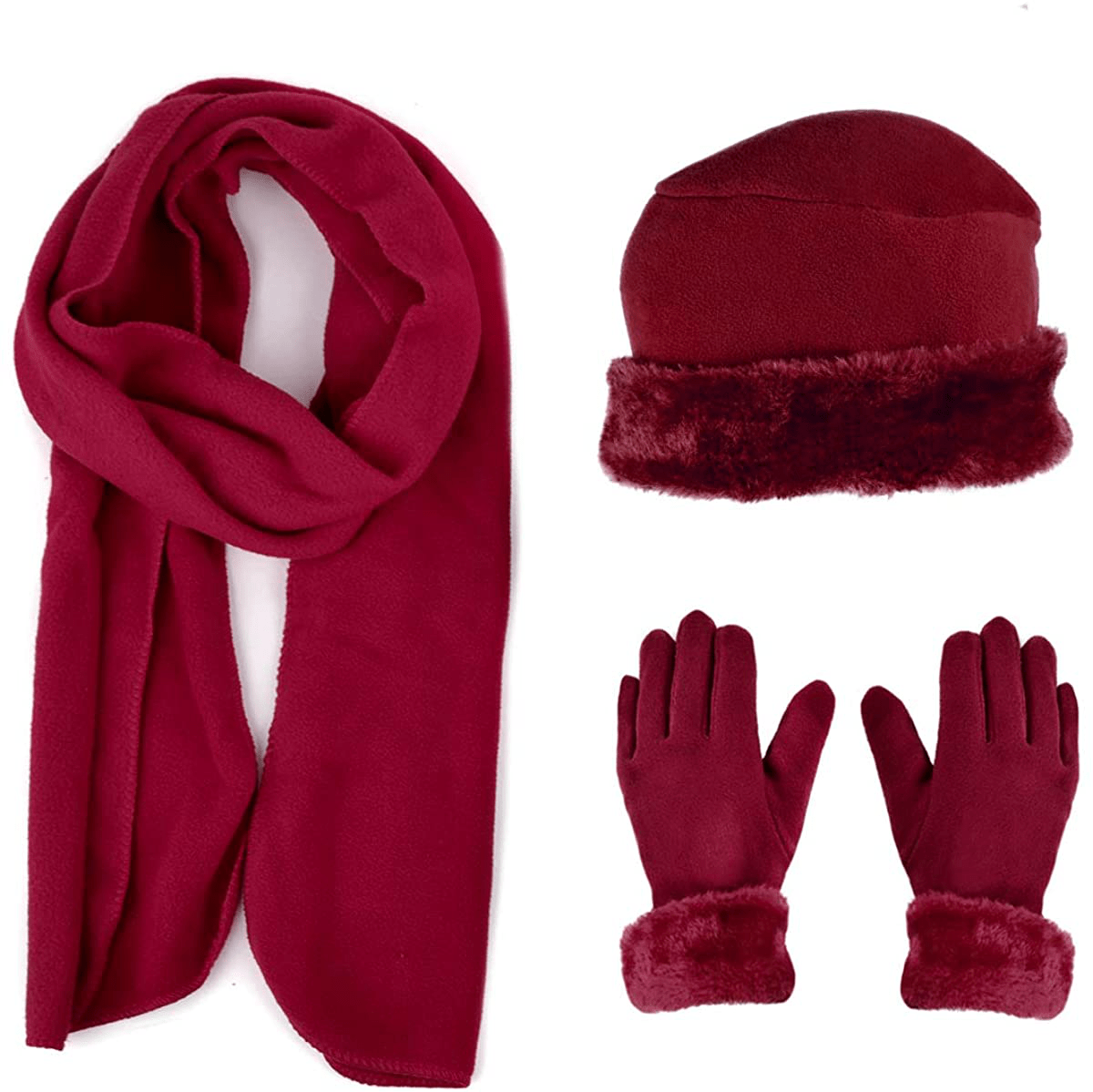 Women's Warm Fleece Winter - Women's Hat and Glove Set + Hats Gloves Scarves for Women Arts & Entertainment > Party & Celebration > Gift Giving boxed-gifts Burgundy  