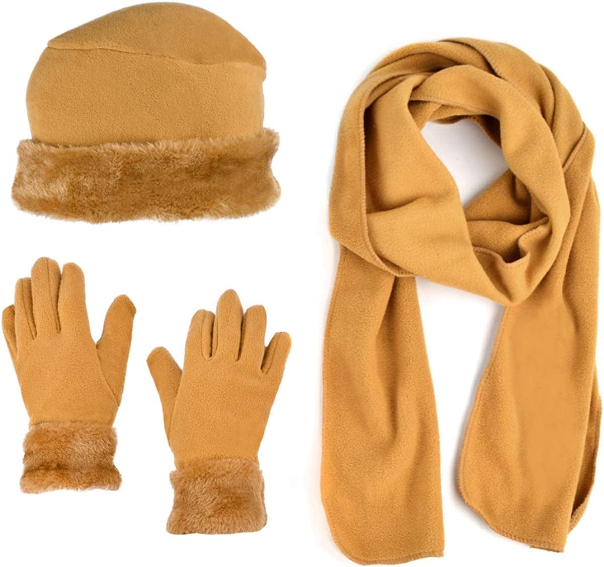 Women'S Warm Fleece Winter - Women'S Hat and Glove Set + Hats Gloves Scarves for Women Apparel & Accessories > Clothing Accessories > Gloves & Mittens boxed-gifts Taupe  