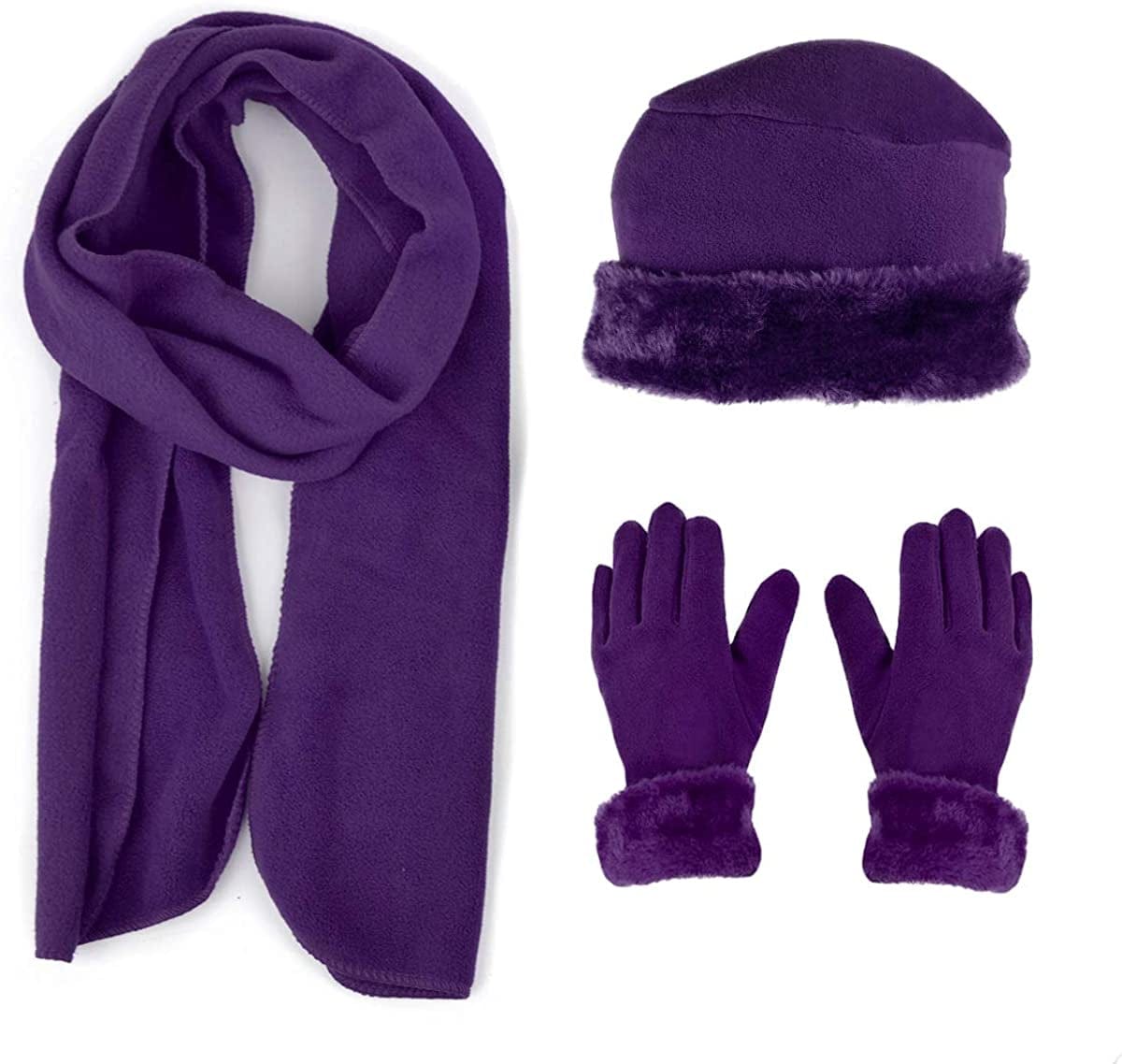 Women'S Warm Fleece Winter - Women'S Hat and Glove Set + Hats Gloves Scarves for Women Apparel & Accessories > Clothing Accessories > Gloves & Mittens boxed-gifts Purple  