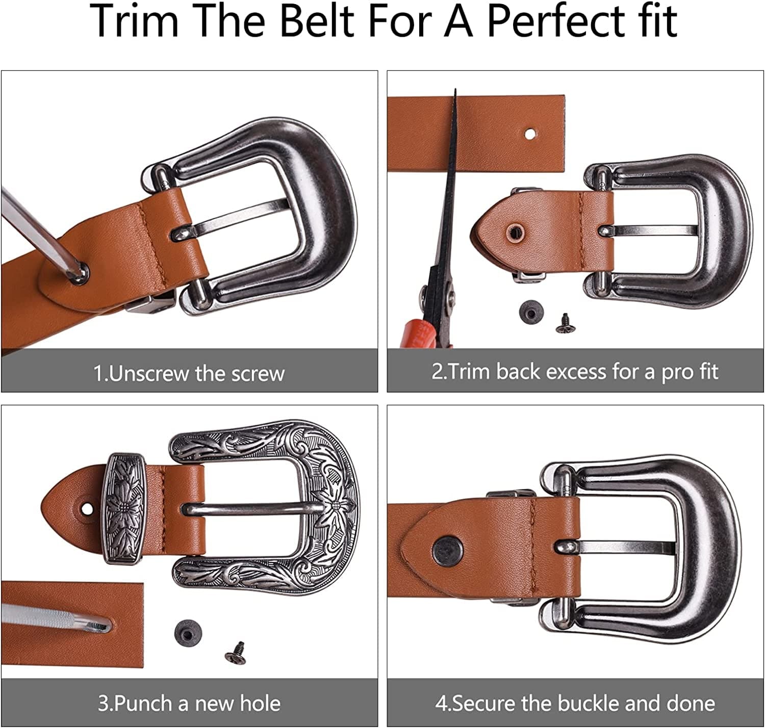 Women'S Western Cowgirl Leather Belts for Jeans Pants Dresses with Fashion Vintage Silver Buckle Apparel & Accessories > Clothing Accessories > Belts Ssumday   