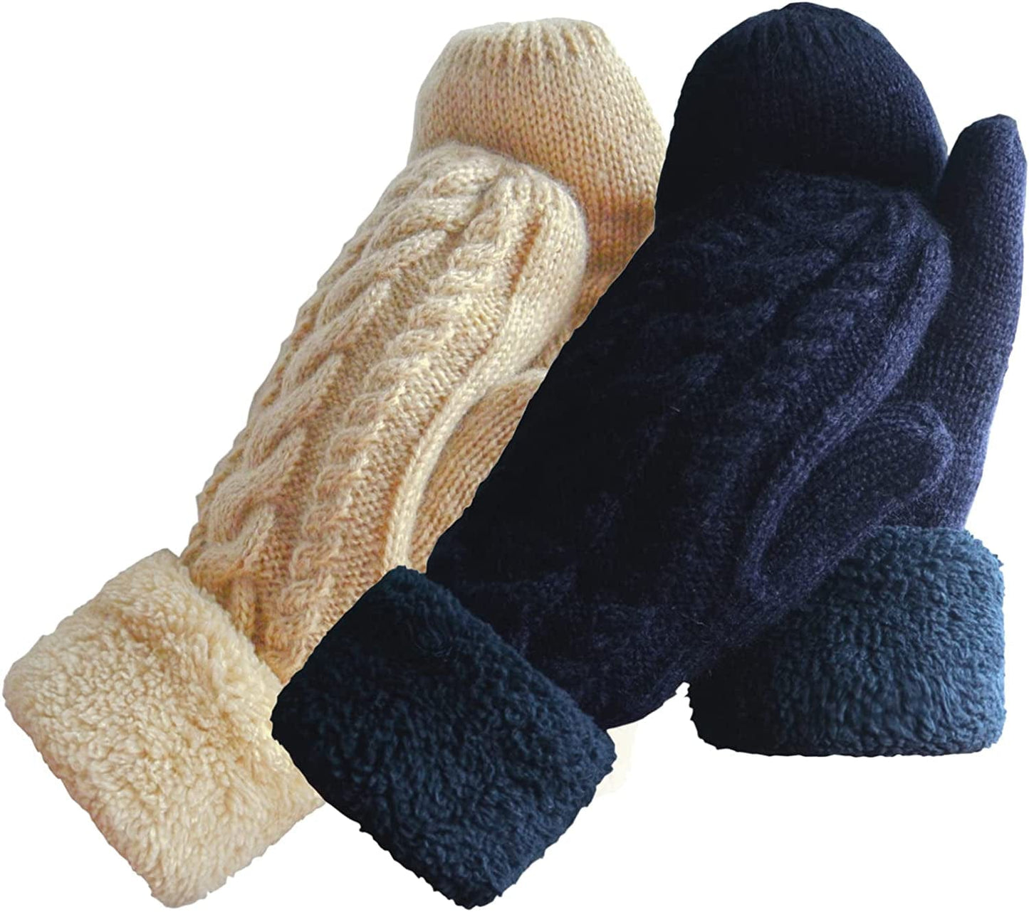 Women'S Winter Gloves Warm Lining - Cozy Wool Knit Thick Gloves Mittens in 11 Color Apparel & Accessories > Clothing Accessories > Gloves & Mittens Whiteleopard Beige+navy  