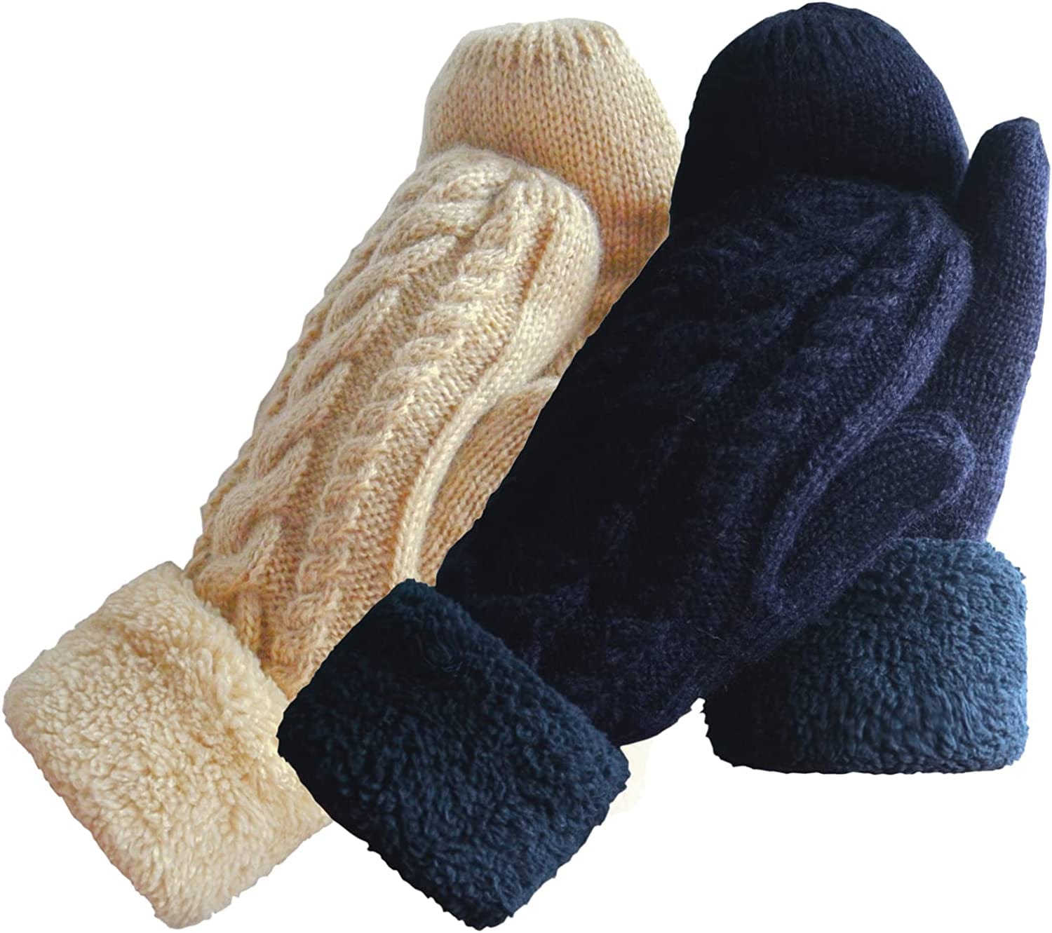 Women'S Winter Gloves Warm Lining - Cozy Wool Knit Thick Gloves Mittens in 11 Color Apparel & Accessories > Clothing Accessories > Gloves & Mittens Whiteleopard Beige+navy  