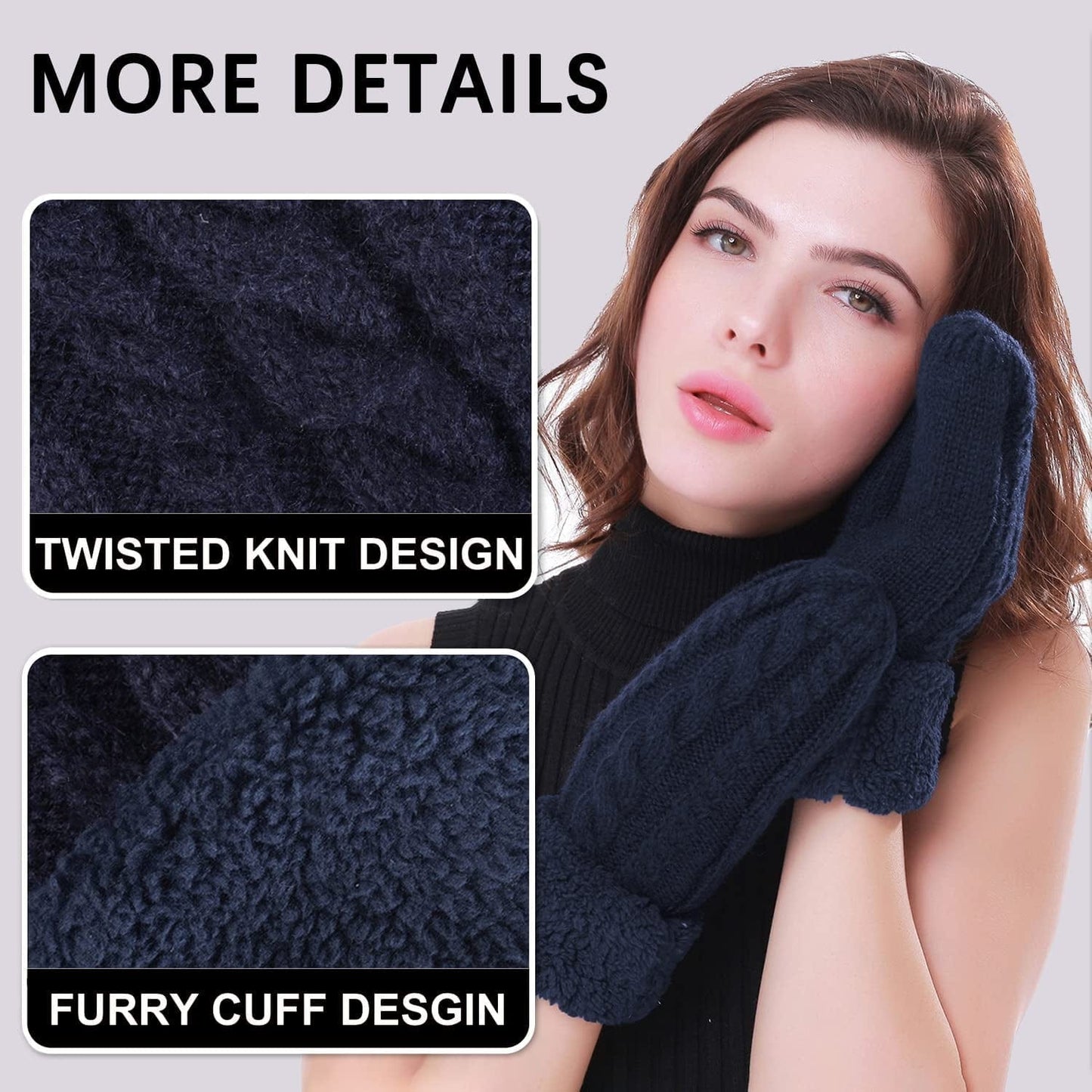 Women'S Winter Gloves Warm Lining - Cozy Wool Knit Thick Gloves Mittens in 11 Color Apparel & Accessories > Clothing Accessories > Gloves & Mittens Whiteleopard   