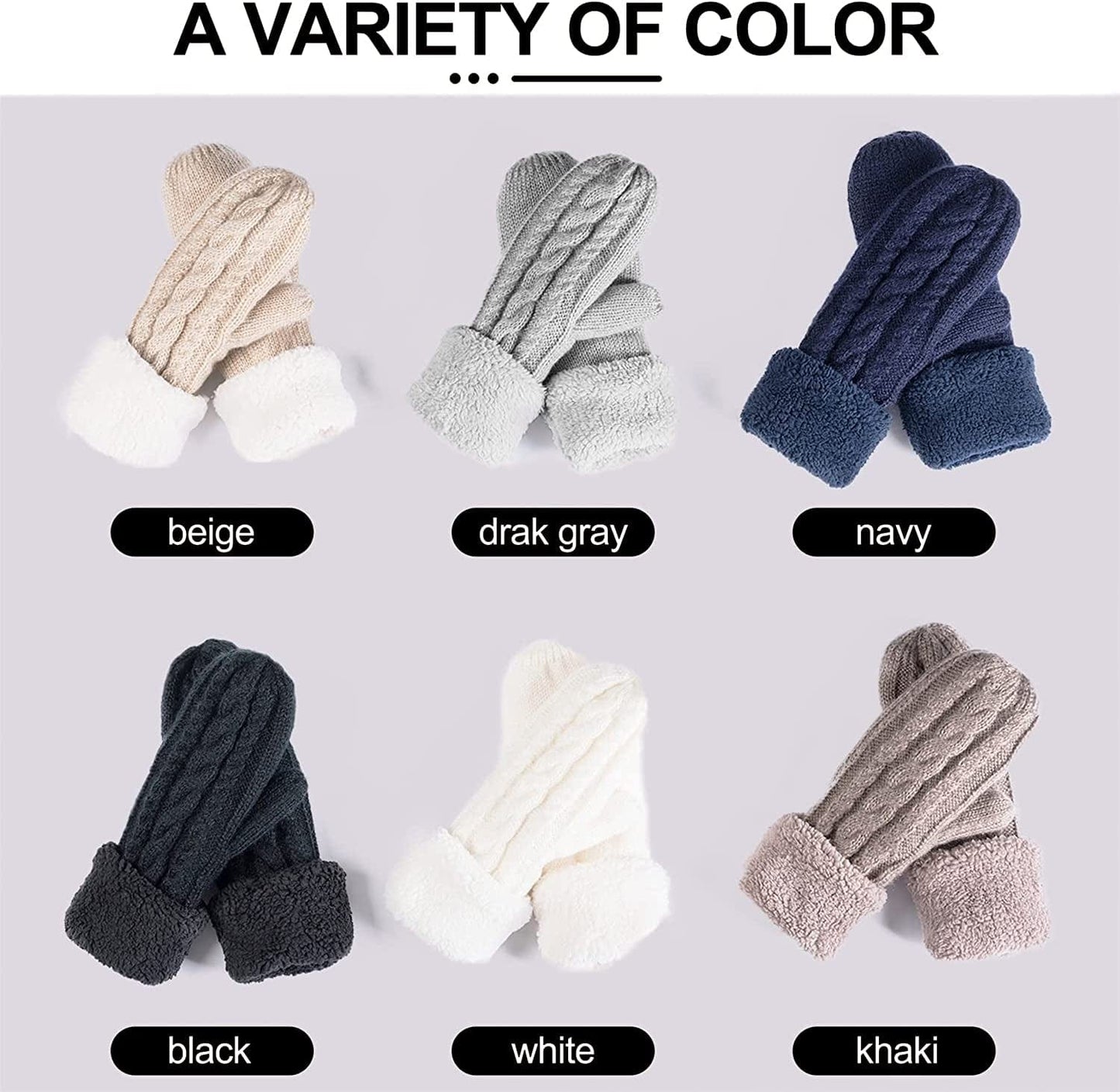 Women'S Winter Gloves Warm Lining - Cozy Wool Knit Thick Gloves Mittens in 11 Color Apparel & Accessories > Clothing Accessories > Gloves & Mittens Whiteleopard   