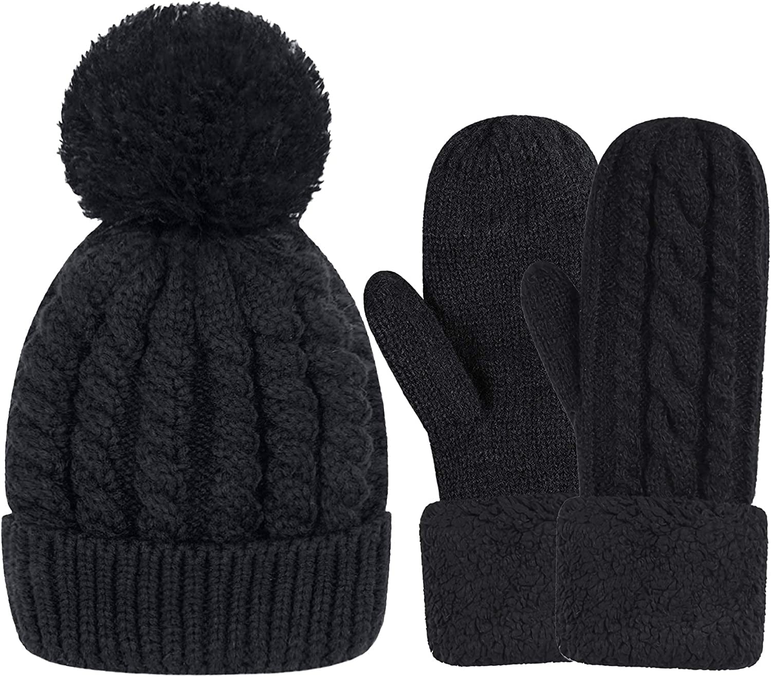 Women'S Winter Gloves Warm Lining - Cozy Wool Knit Thick Gloves Mittens in 11 Color Apparel & Accessories > Clothing Accessories > Gloves & Mittens Whiteleopard Black+black Hat  