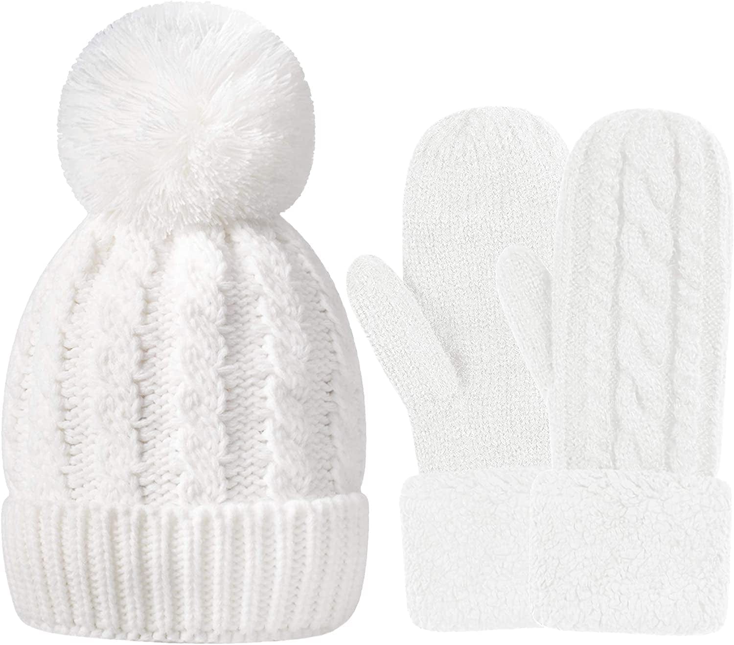 Women'S Winter Gloves Warm Lining - Cozy Wool Knit Thick Gloves Mittens in 11 Color Apparel & Accessories > Clothing Accessories > Gloves & Mittens Whiteleopard White+n White Hat  