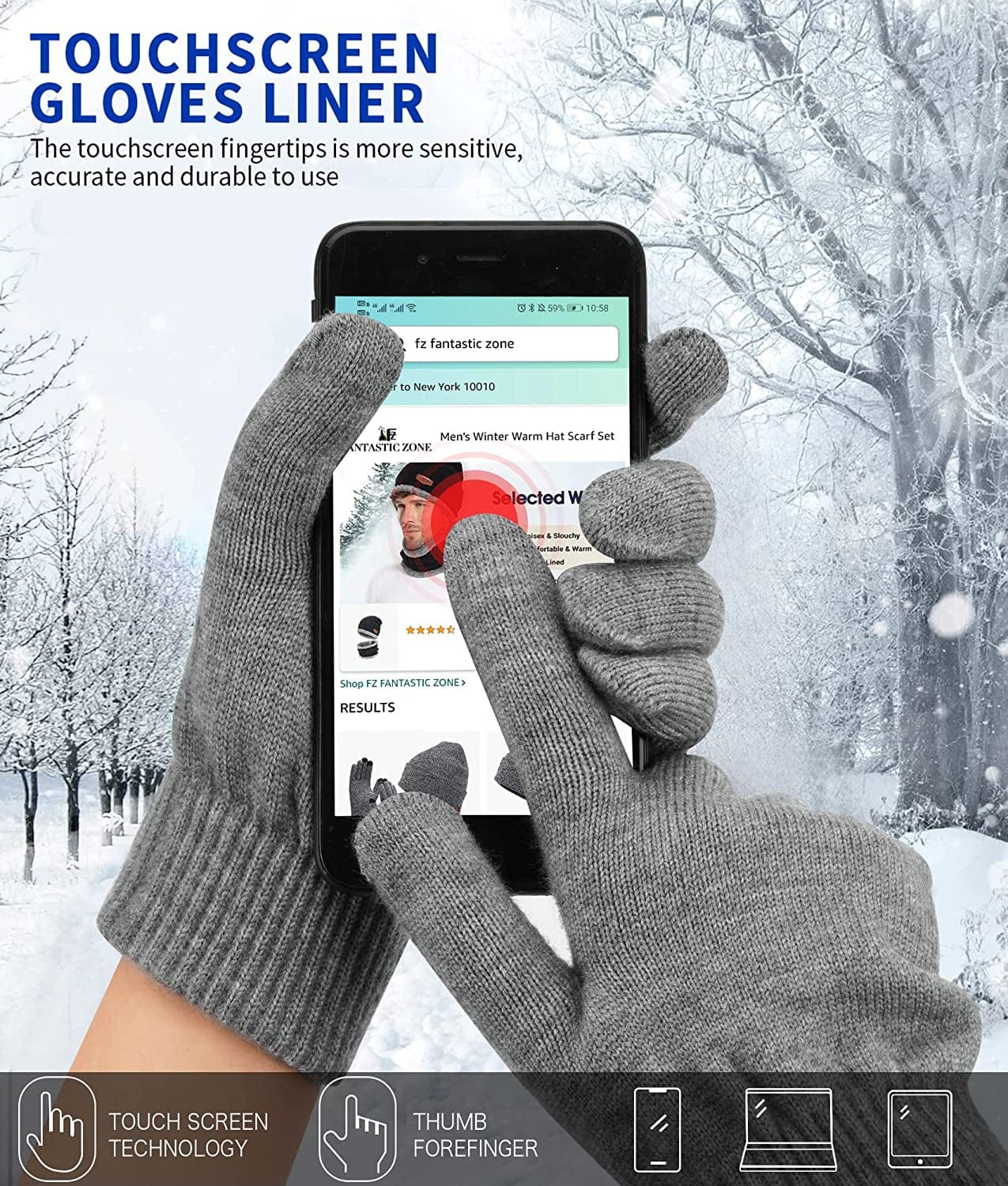 Women'S Winter Touchscreen Stretch Thermal Magic Gloves Warm Wool Knitted Thick Fleece Lined Texting Gloves for Women Apparel & Accessories > Clothing Accessories > Gloves & Mittens FZ FANTASTIC ZONE   