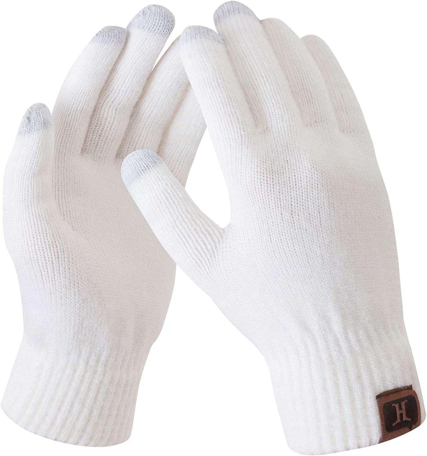 Women'S Winter Touchscreen Stretch Thermal Magic Gloves Warm Wool Knitted Thick Fleece Lined Texting Gloves for Women Apparel & Accessories > Clothing Accessories > Gloves & Mittens FZ FANTASTIC ZONE White One Size 