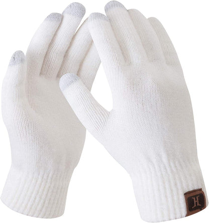 Women'S Winter Touchscreen Stretch Thermal Magic Gloves Warm Wool Knitted Thick Fleece Lined Texting Gloves for Women Apparel & Accessories > Clothing Accessories > Gloves & Mittens FZ FANTASTIC ZONE White One Size 