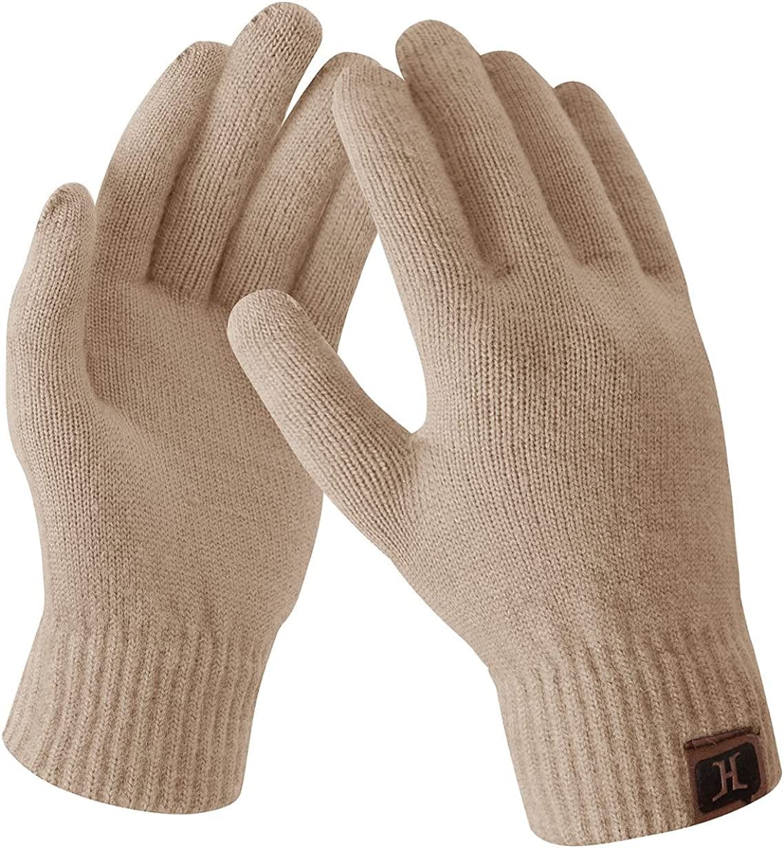 Women'S Winter Touchscreen Stretch Thermal Magic Gloves Warm Wool Knitted Thick Fleece Lined Texting Gloves for Women Apparel & Accessories > Clothing Accessories > Gloves & Mittens FZ FANTASTIC ZONE Khaki One Size 