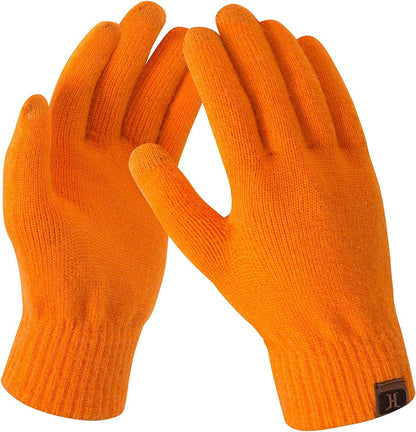 Women'S Winter Touchscreen Stretch Thermal Magic Gloves Warm Wool Knitted Thick Fleece Lined Texting Gloves for Women Apparel & Accessories > Clothing Accessories > Gloves & Mittens FZ FANTASTIC ZONE Orange-1 One Size 