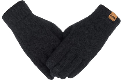 Women'S Winter Warm Touch Screen Gloves Cable Knit Wool Fleece Lined Touchscreen Texting Mittens for Women Apparel & Accessories > Clothing Accessories > Gloves & Mittens ViGrace Black 1 