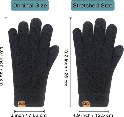 Women'S Winter Warm Touch Screen Gloves Cable Knit Wool Fleece Lined Touchscreen Texting Mittens for Women Apparel & Accessories > Clothing Accessories > Gloves & Mittens ViGrace   