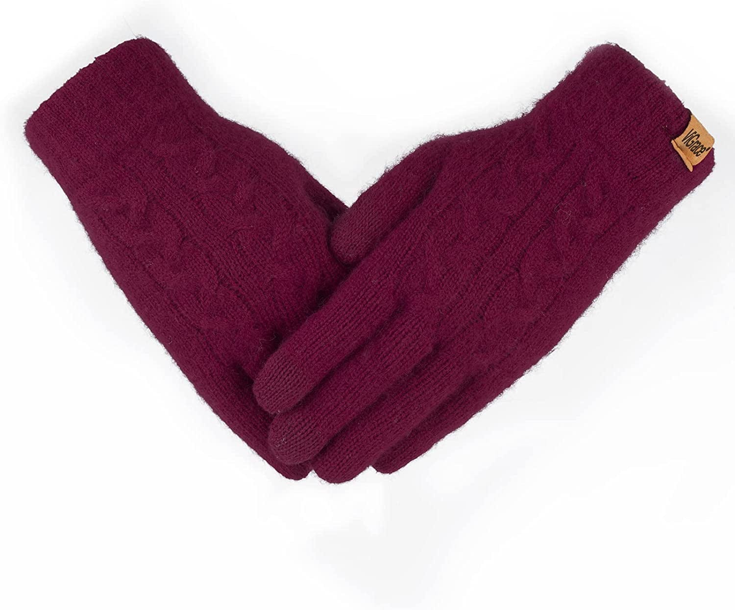 Women'S Winter Warm Touch Screen Gloves Cable Knit Wool Fleece Lined Touchscreen Texting Mittens for Women Apparel & Accessories > Clothing Accessories > Gloves & Mittens ViGrace Burgundy 1 