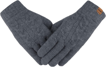 Women'S Winter Warm Touch Screen Gloves Cable Knit Wool Fleece Lined Touchscreen Texting Mittens for Women Apparel & Accessories > Clothing Accessories > Gloves & Mittens ViGrace Charcoal 1 