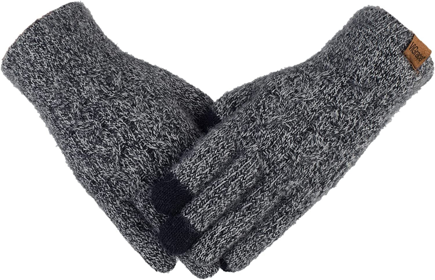 Women'S Winter Warm Touch Screen Gloves Cable Knit Wool Fleece Lined Touchscreen Texting Mittens for Women Apparel & Accessories > Clothing Accessories > Gloves & Mittens ViGrace Black&white 1 