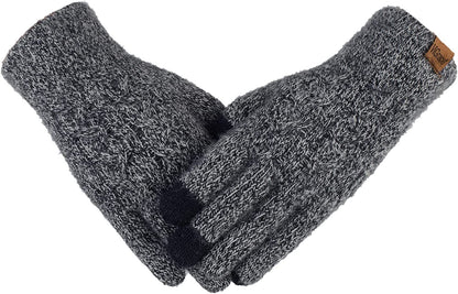 Women'S Winter Warm Touch Screen Gloves Cable Knit Wool Fleece Lined Touchscreen Texting Mittens for Women Apparel & Accessories > Clothing Accessories > Gloves & Mittens ViGrace Black&white 1 