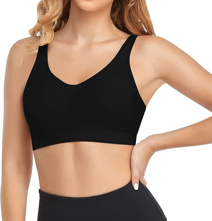 Women'S Wirefree Bras Seamless Full Coverage plus Size Sports Bra for Sleeping Yoga Workout Everyday Wear Bralette Adjustable Straps Black / X-Large