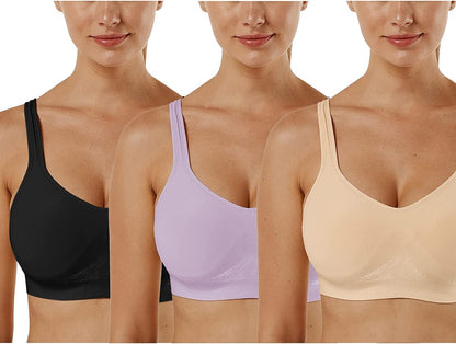 Women'S Wirefree Bras Seamless Full Coverage plus Size Sports Bra for Sleeping Yoga Workout Everyday Wear Bralette 3 Pack-black+khaki+purple / Medium