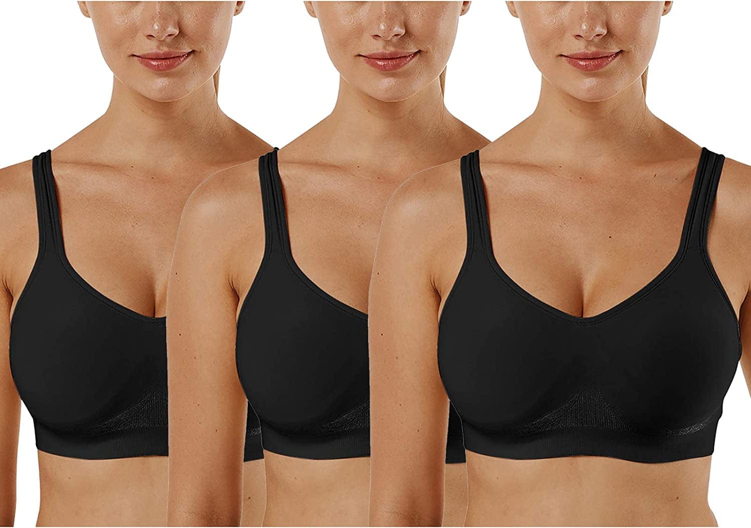 Women'S Wirefree Bras Seamless Full Coverage plus Size Sports Bra for Sleeping Yoga Workout Everyday Wear Bralette 3 Pack-black+black+black / XX-Large