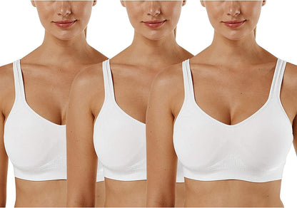 Women'S Wirefree Bras Seamless Full Coverage plus Size Sports Bra for Sleeping Yoga Workout Everyday Wear Bralette 3 Pack-white+white+white / Medium