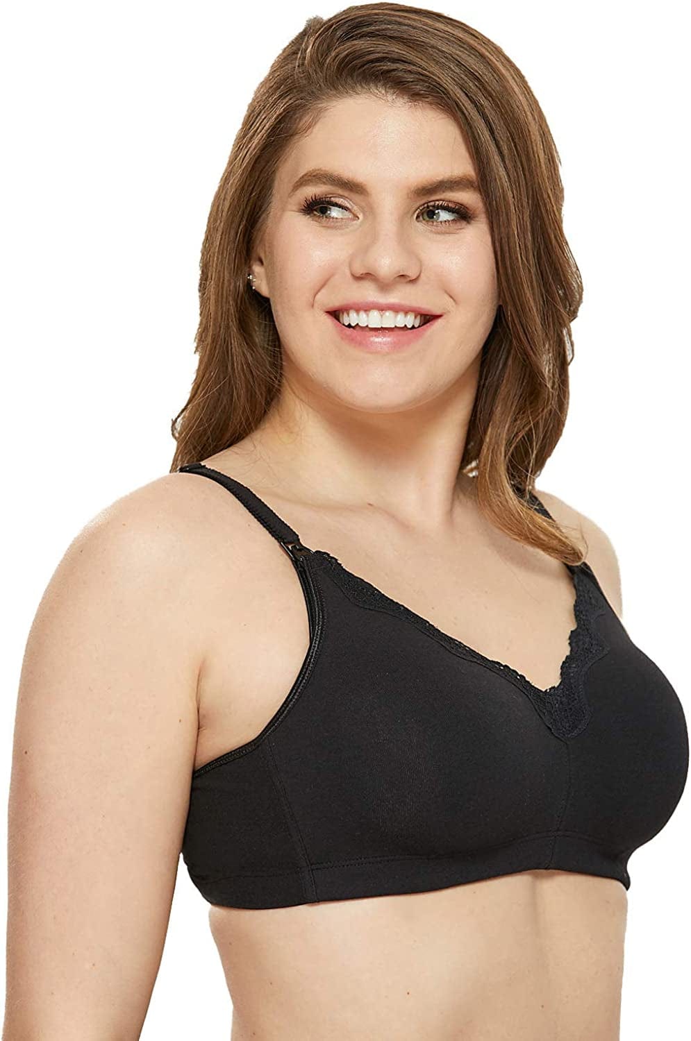 Women'S Wirefree Non Padded plus Size Cotton Maternity Nursing Bra Lace Black / 44B
