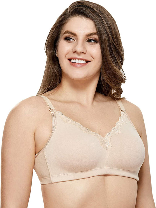 Women'S Wirefree Non Padded plus Size Cotton Maternity Nursing Bra Lace Beige / 48DD