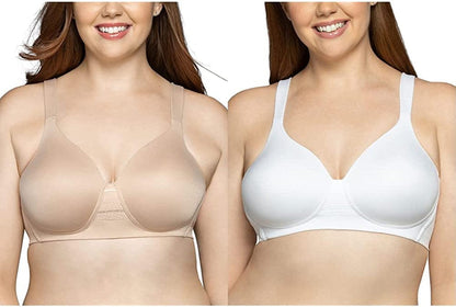 Women’S Wireless beyond Comfort Bra with Seamless Back (34B-44DD) Full Figure - 2 Pack Neutral/White / Full Figure (38C-44DD) / 40C