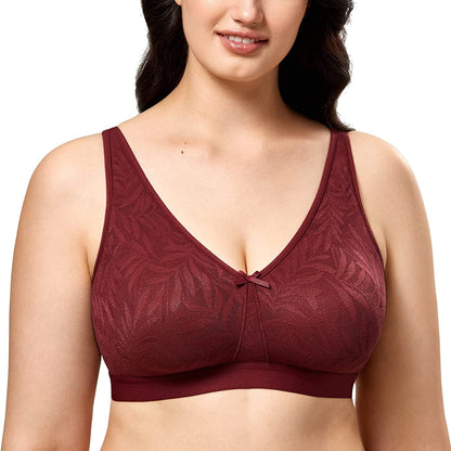 Women'S Wireless Bra Full Coverage plus Size Unlined Comfort Sleep Lace Bras Merlot / 46F