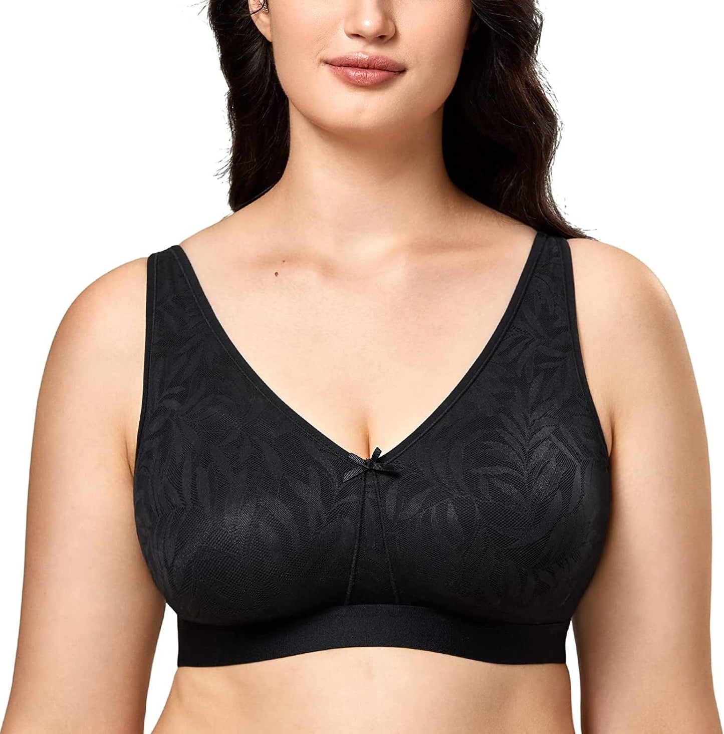 Women'S Wireless Bra Full Coverage plus Size Unlined Comfort Sleep Lace Bras Black / 46F