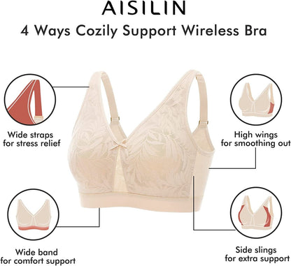 Women'S Wireless Bra Full Coverage plus Size Unlined Comfort Sleep Lace Bras