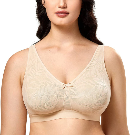 Women'S Wireless Bra Full Coverage plus Size Unlined Comfort Sleep Lace Bras Beige / 48C