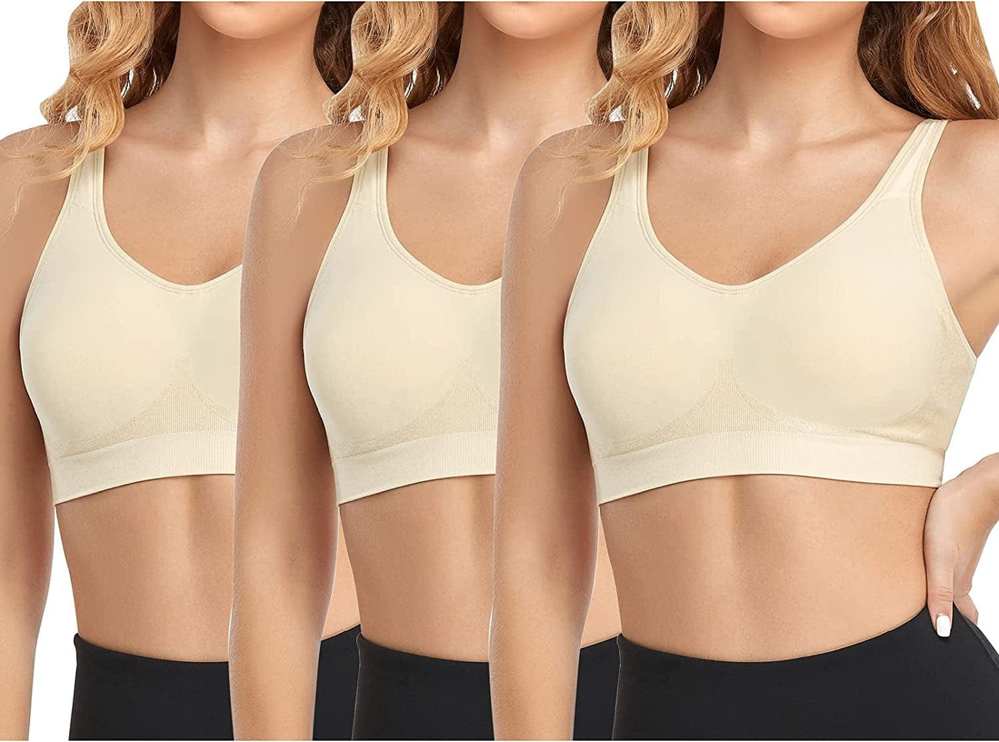 Women'S Wireless Bras Adjustable Comfy Seamless Wirefree Full Coverage Sports Bra plus Size Bralette for Everyday 3- Beige+ Beige+ Beige / XX-Large