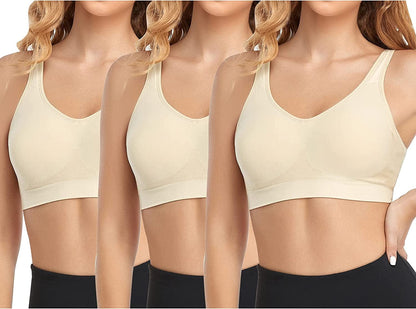 Women'S Wireless Bras Adjustable Comfy Seamless Wirefree Full Coverage Sports Bra plus Size Bralette for Everyday 3- Beige+ Beige+ Beige / XX-Large