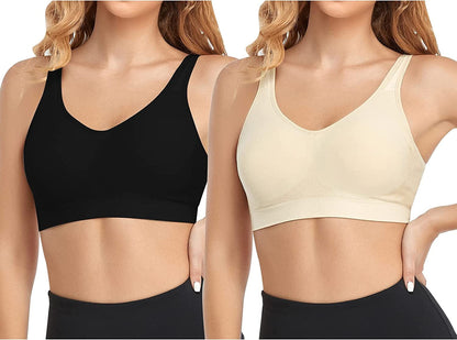Women'S Wireless Bras Adjustable Comfy Seamless Wirefree Full Coverage Sports Bra plus Size Bralette for Everyday 2- Black+ Beige / XX-Large