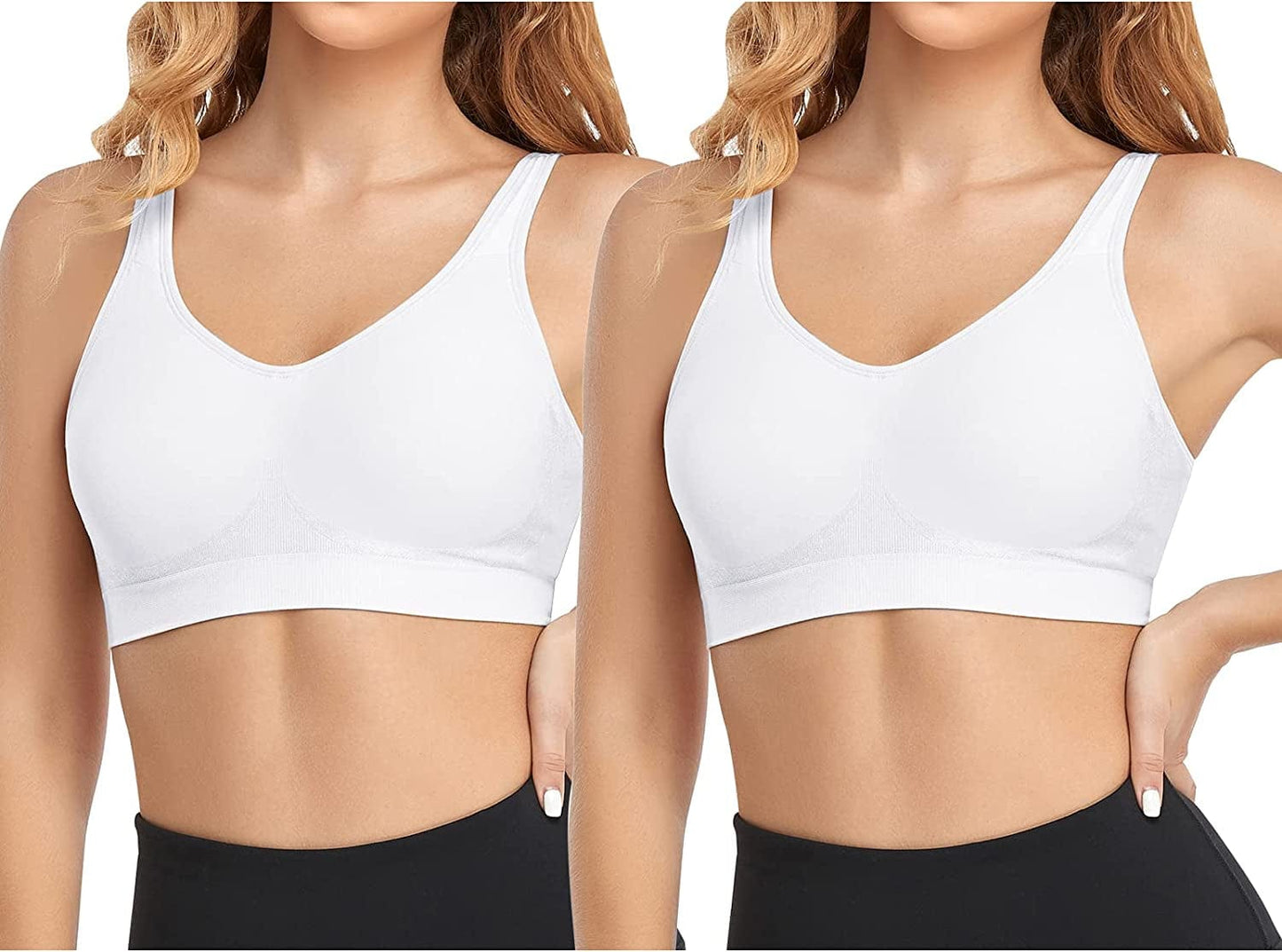 Women'S Wireless Bras Adjustable Comfy Seamless Wirefree Full Coverage Sports Bra plus Size Bralette for Everyday 2- White+ White / 3X-Large