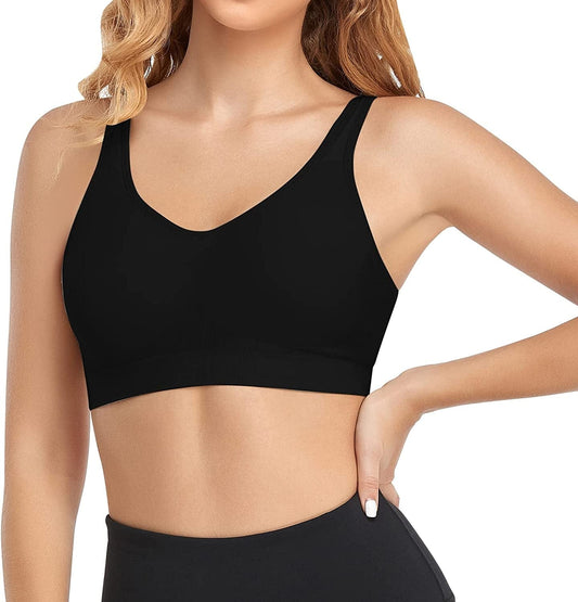 Women'S Wireless Bras Adjustable Comfy Seamless Wirefree Full Coverage Sports Bra plus Size Bralette for Everyday 1- Black / Large